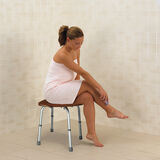 Banc douche en coin, teck