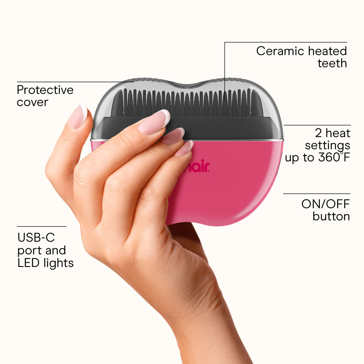Brosse lissante chauffante sans fil de Conair, fer &agrave; lisser de taille poche, picots chauffants en c&eacute;ramique, contr&ocirc;le des frisottis ionique, noir/rouge, pqt de 1, , large 3
