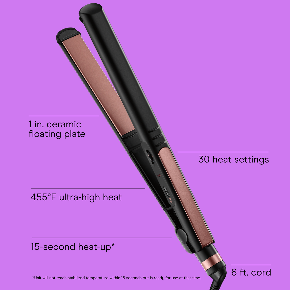 InfinitiPRO by Conair Ceramic Flat Iron, Hair Straightener for All Hair Types, 1‑Inch Plates, Rose Gold/Black, 1 Pk, , large 2