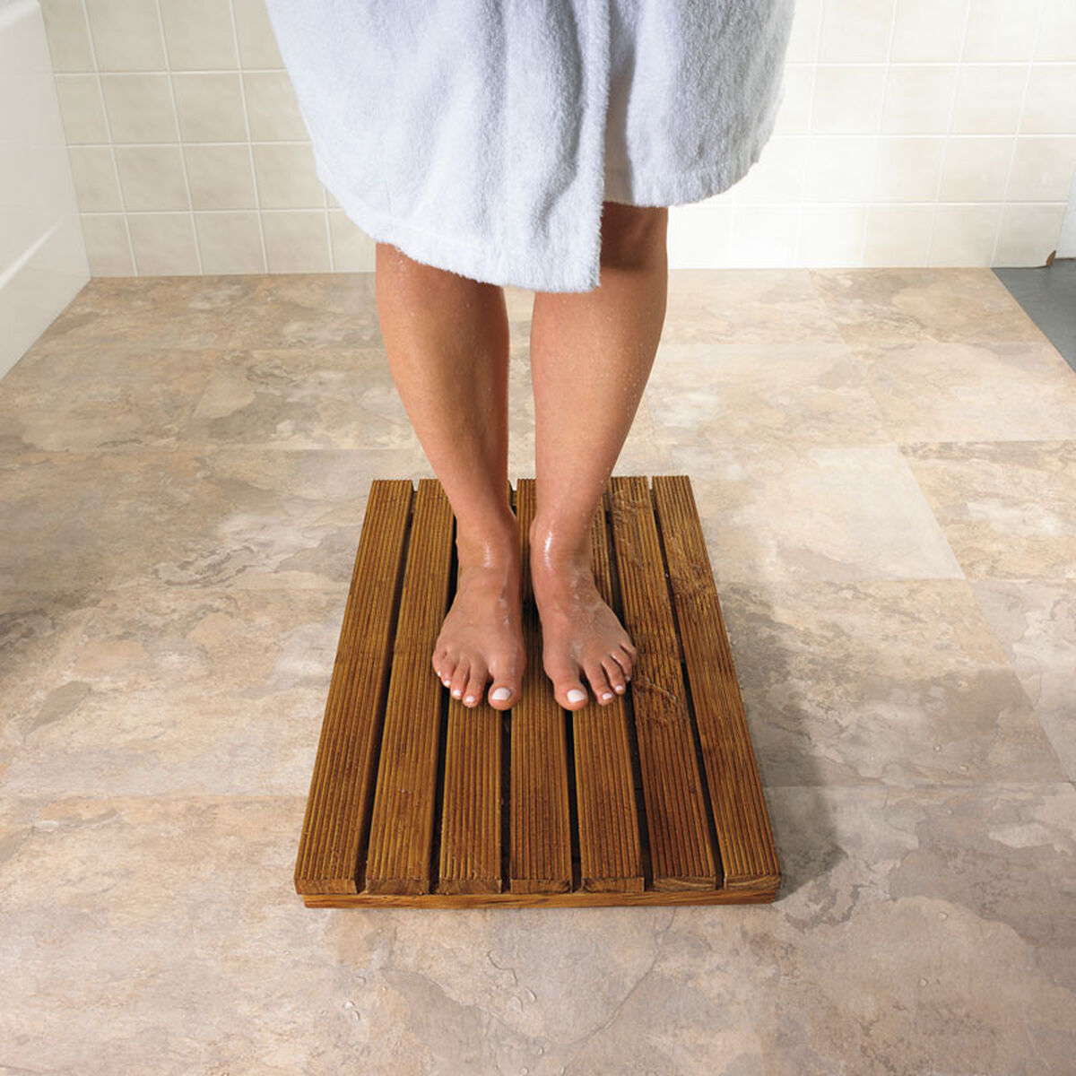 Caillebotis de douche en teck