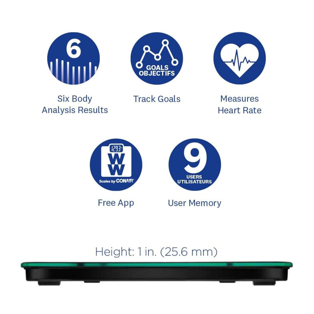 Conair WW Digital Heart Rate Scale with Bluetooth, Body Analysis, 400 lb Capacity, White Backlit Display, 1 Pk, , large 2