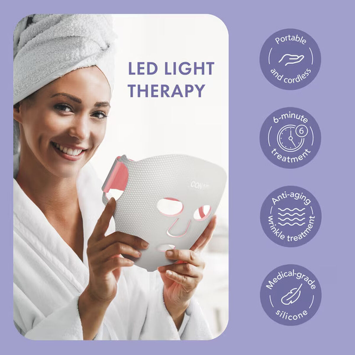 Conair LED Red Light Therapy Facial Mask, Anti‑aging Silicone Facial Mask, White, 1 Pc, , large 4