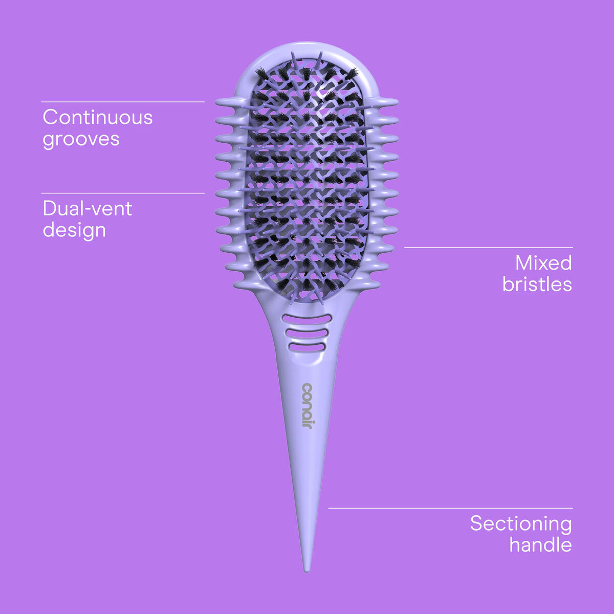 Brosse d&eacute;m&ecirc;lante Conair Curl Define Pro pour cheveux longs &agrave; boucles souples, violet, 1 pi&egrave;ce, , large 3