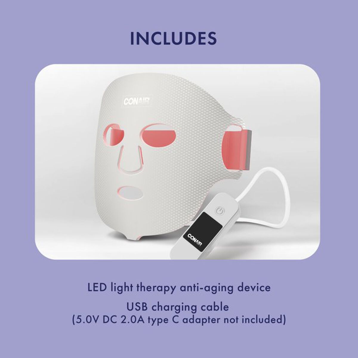 Conair LED Red Light Therapy Facial Mask, Anti‑aging Silicone Facial Mask, White, 1 Pc, , large 5