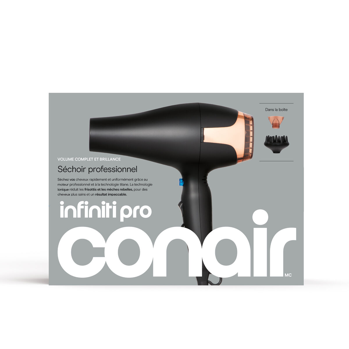 InfinitiPRO by Conair 1875W Professional AC Motor Rose Gold Hair Dryer, Tourmaline Ceramic , Black/Rose Gold, 1 Pk, , large 3
