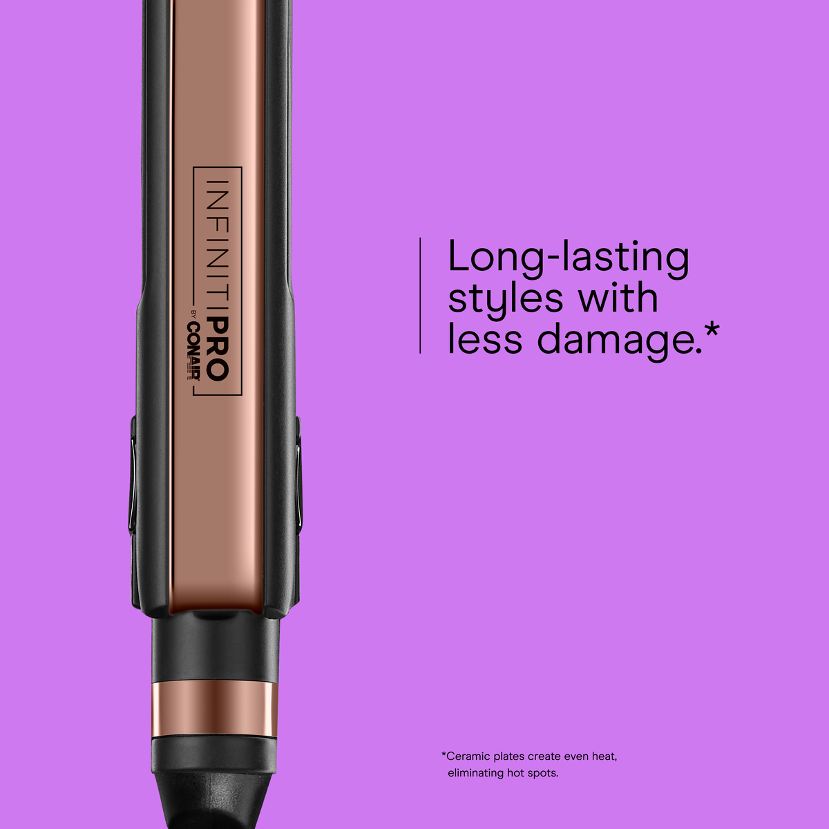 InfinitiPRO by Conair Ceramic Flat Iron, Hair Straightener for All Hair Types, 1‑Inch Plates, Rose Gold/Black, 1 Pk, , large 4