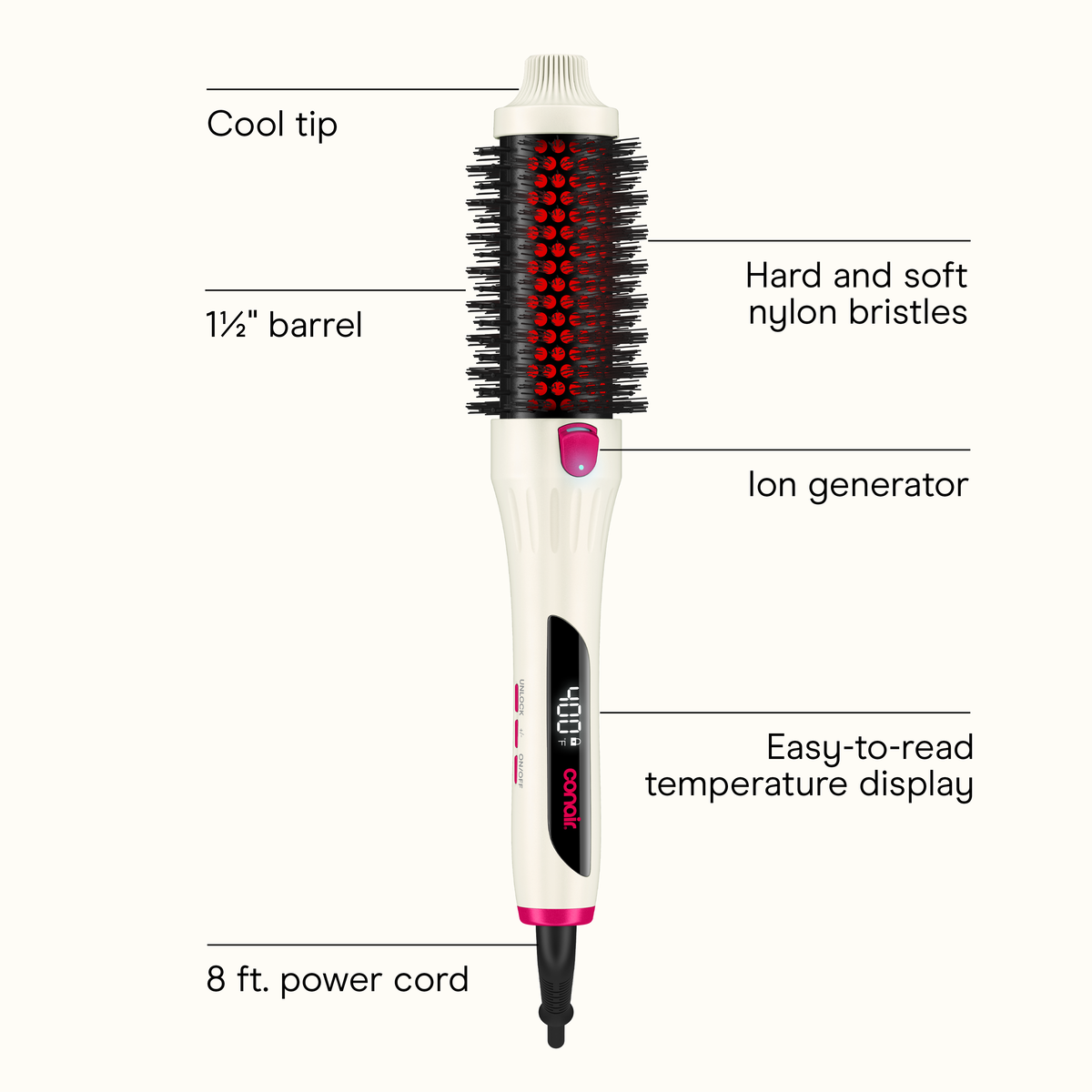 Conair Brosse Ronde Thermique Infrarouge, 1.5 po Barril, 4 Temp&eacute;ratures, Affichage LED, Blanc Cass&eacute;, 1 Pk 2