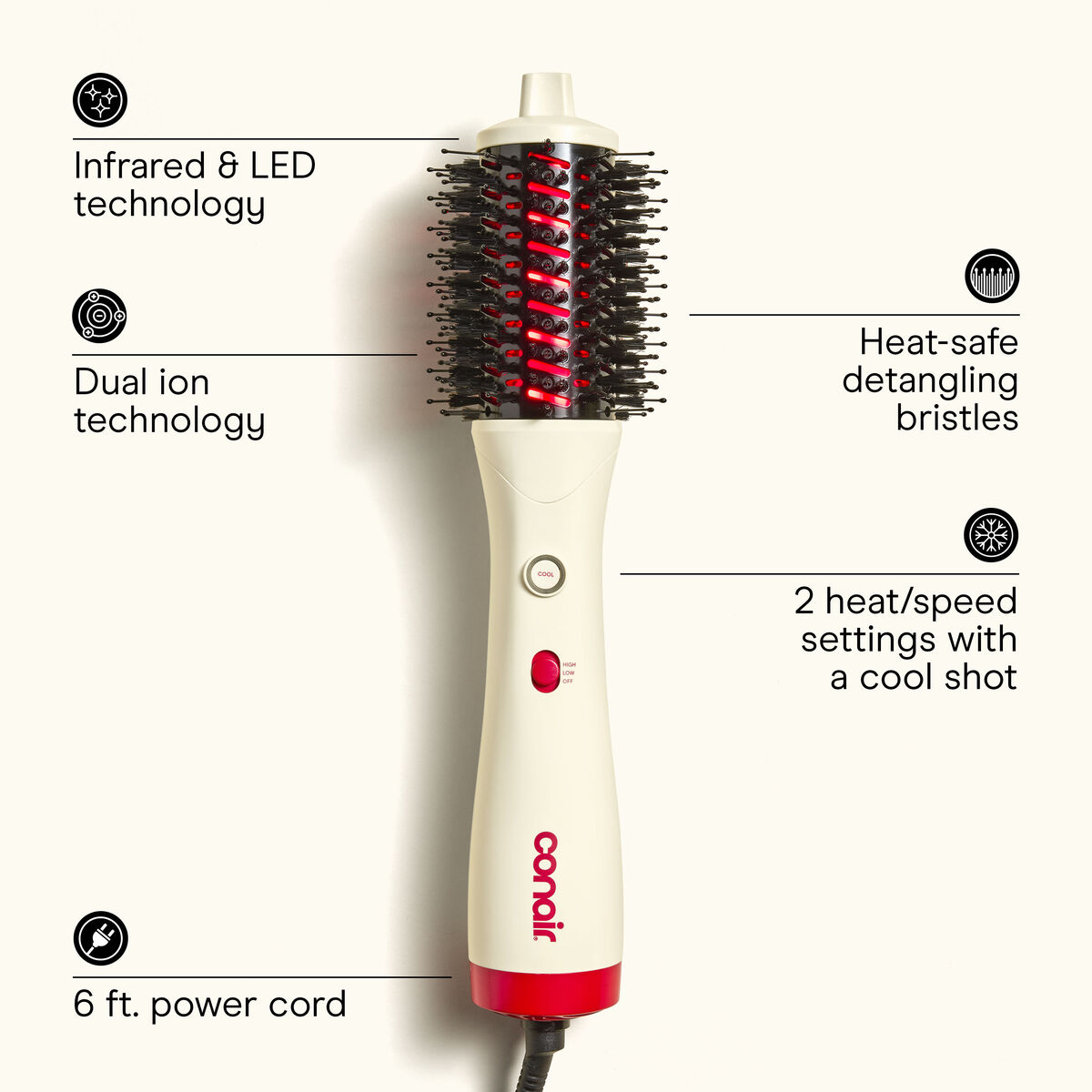 InfinitiPRO par Conair Brosse Soufflante LED Infrarouge, Blanc, 1 Pk 2