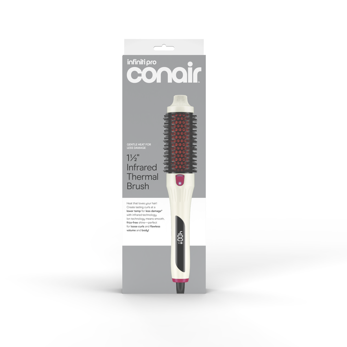 Conair Brosse Ronde Thermique Infrarouge, 1.5 po Barril, 4 Temp&eacute;ratures, Affichage LED, Blanc Cass&eacute;, 1 Pk 9