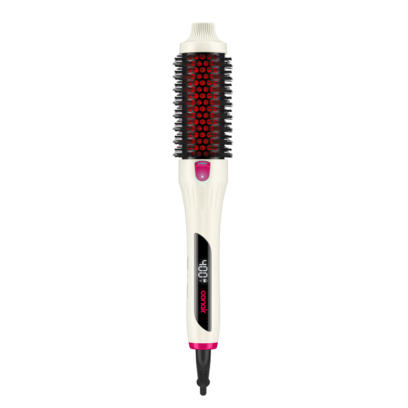 InfinitiPRO by Conair Infrared Thermal Round Brush, 1.5-inch Barrel, 4‑temperature Infrared Light, LED Display, Off‑white, 1 Pk